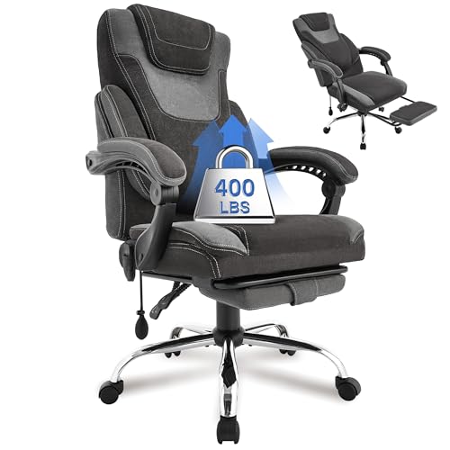 The 10 Best Computer Chair for Overweight Person: Ergonomic Comfort 10 Big and Tall Office Chair 400LBS with Foot Rest, Ergonomic Fabric Executive Desk Chair with Adjustable Lumbar Support, Extra Wide Seat & High Back, Reclining Computer Chairs for Heavy People,BlackGrey