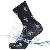 SuMade Thin Waterproof Socks Men, Outdoor Activities Insulated Boot Socks Moisture Control Men Women All Climate Socks Breathable Hiking Kayaking Wading Crew Socks (Black-Yellow Star, Large)