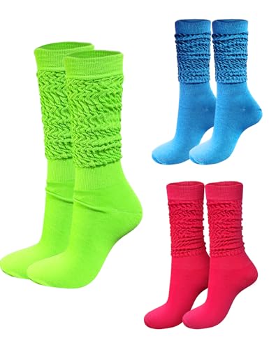 Image of Neon Slouch Scrunch Socks 3 Pairs 80s Accessories for Women, Neon Women's Leg Warmers Heavy Soft Extra Long Socks