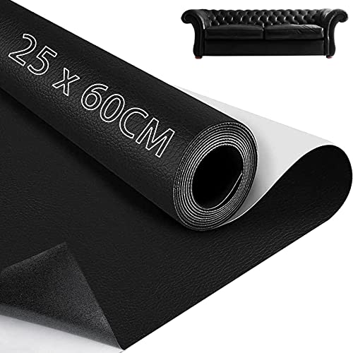 2 Rouleaux Kit De Patch en Cuir, Réparation Cuir PU, Simili Cuir Autocollant, Patch de Réparation Cuir, Rouleau Adhesif Cuir, pour Canapé, Siège Auto, Meubles, Veste (Noir, 25 * 60cm) Cover