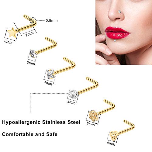 ONESING 35-70 PCS 18G 20G Nose Rings for Women & Men - Gold Hoops, L Shape, Studs & Screw - 316L Surgical Stainless Steel3