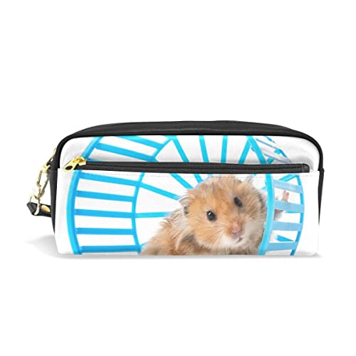 Akiraki ペンケース おしゃれ 高校生 筆箱 大容量 女の子 ふでばこ 中学生 小学生 ペンポーチ 化粧ポーチ ハムスター アニマル ホワイト 白 可愛い PU レザー ポーチ ケース 文房具 文具 可愛い