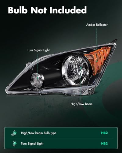Image of SCITOO Headlight Assembly Fit 2007-2011 for Honda CRV CR-V Pair Headlamps Black Housing Amber Reflector HO2503129 | Fit 2007-2011 for Honda CR-V Headlights | Driver & Passenger Side | Black Housing Amber Reflector| OE#HO2503129