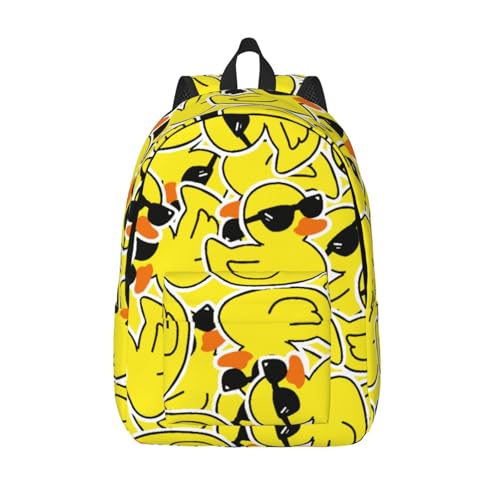 Unisex Large Capacity Backpack Casual Book Bags Compatible with Funny Sunglasses Yellow Rubber Duck, Anti-Theft Daypack Rucksack for Athletic Gym Workout Picnic Travel