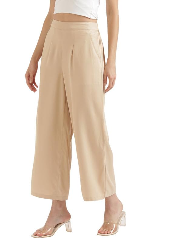 Image of SAADAA Women's Linen Blend Long Kurta with Viscose Palazzo Set | Straight Fit Kurta with Wide Leg Palazzo | Solid Ethnic Co-ord Set for Office & Casual Wear