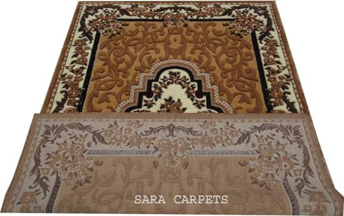 Image of Soft Thick Geometric Acrylic Washable Anti Skid Carpet. for Living Room Bedroom. Hall Size 5 x 7 feet (150X210 Cm) Gold D5