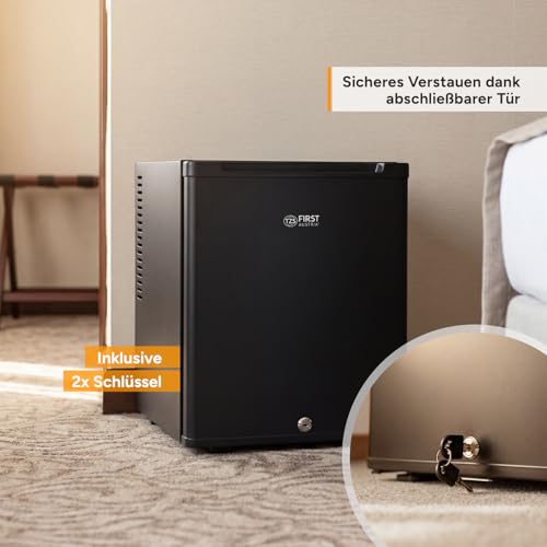 TZS First Austria - Mini Kühlschrank 30L komplett lautlos - Kleiner Minikühlschrank, wechselbarer Türanschlag & Innenbeleuchtung - Minibar für Camping, Büro, Schlafzimmer & Hotel - Mattschwarz