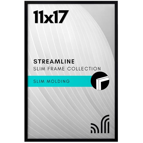 Americanflat 11x17 Picture Frame with Polished Plexiglass - Streamline Collection - Thin Border Picture Frame for Wall Display - Hanging Hardware Included - Black