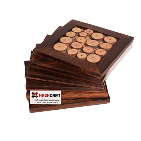 Hashcart Wood Drink Coasters - for Drinking Glasses, Bar, Tea, Coffee | Tabletop Protection Dining & Kitchen Table | Suitable for Kinds of Cup Cover