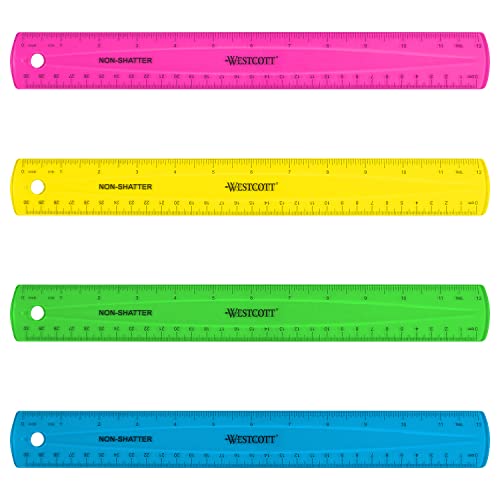 Image of Westcott Shatterproof Ruler, Assorted Translucent Colors, 12 inch