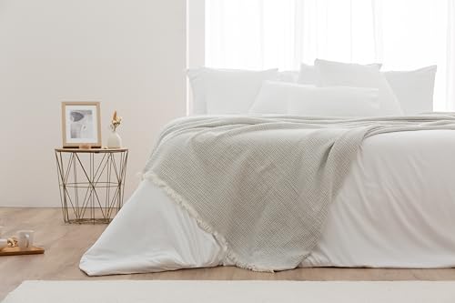 Couverture coton gaufre lit couvre-lit multifonction canapé gris