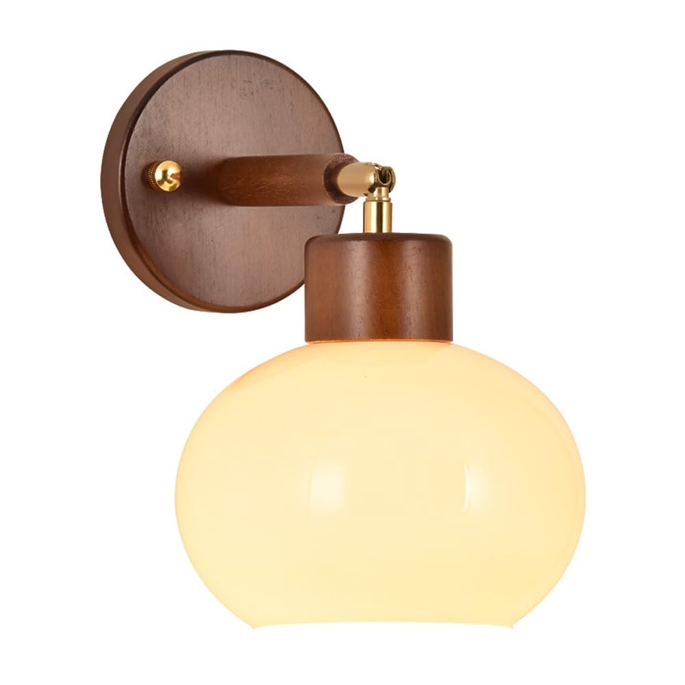 ITOSUI Wood Wall Sconce, Wall Light Fixture, Bedside Lamp with Glass Shade, Solid Wood, 180 Degree Adjustable, E26 9W Tri-Color LED, Mid-Century Style for Bedroom, Living Room, Hallway, Aisle