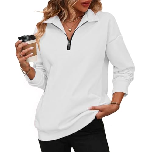 Quarter Zip Pullover Women Oversized Long Sleeve Sweatshirts Fall Winter Solid Color Drop Shoulder Trendy Sweatshirts