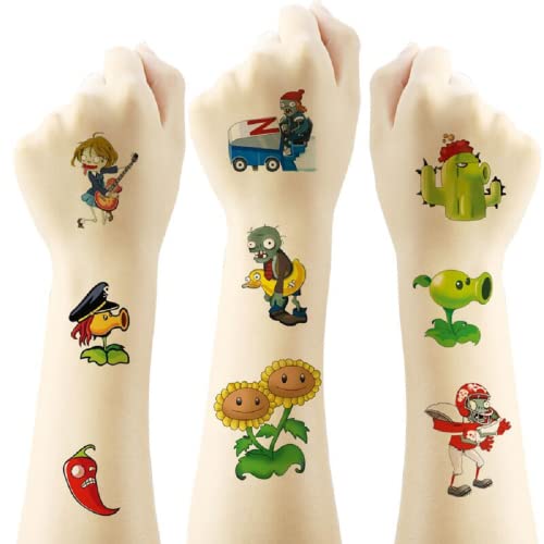 Plants vs. Zombies, 4 hojas de tatuaje temporal infantil para niños y niñas,Adecuado para fiestas...