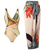 COLIZERE Traje de Baño para Mujer de Playa Conjunto de Bikini y Falda Larga con Tirantes en la Espalda de 2 Piezas Floral