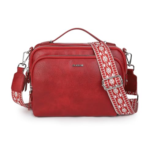 Gladdon Petit sac à bandoulière, Cusual Sac à main multi-poches en PU, large sangle jacquard...