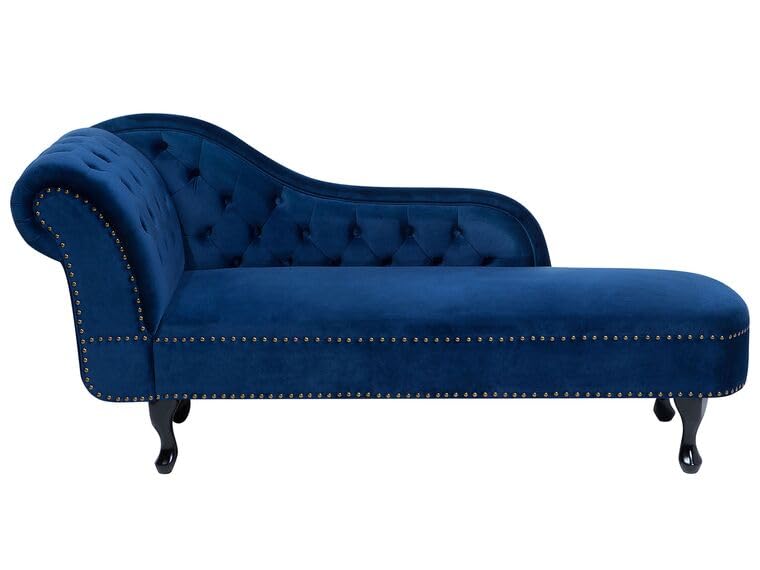 Image of Velvet Modern Chesterfield Chaise Lounge Couch 166 X 63 X 76 for Your Loving Space (Blue, Left Arm)
