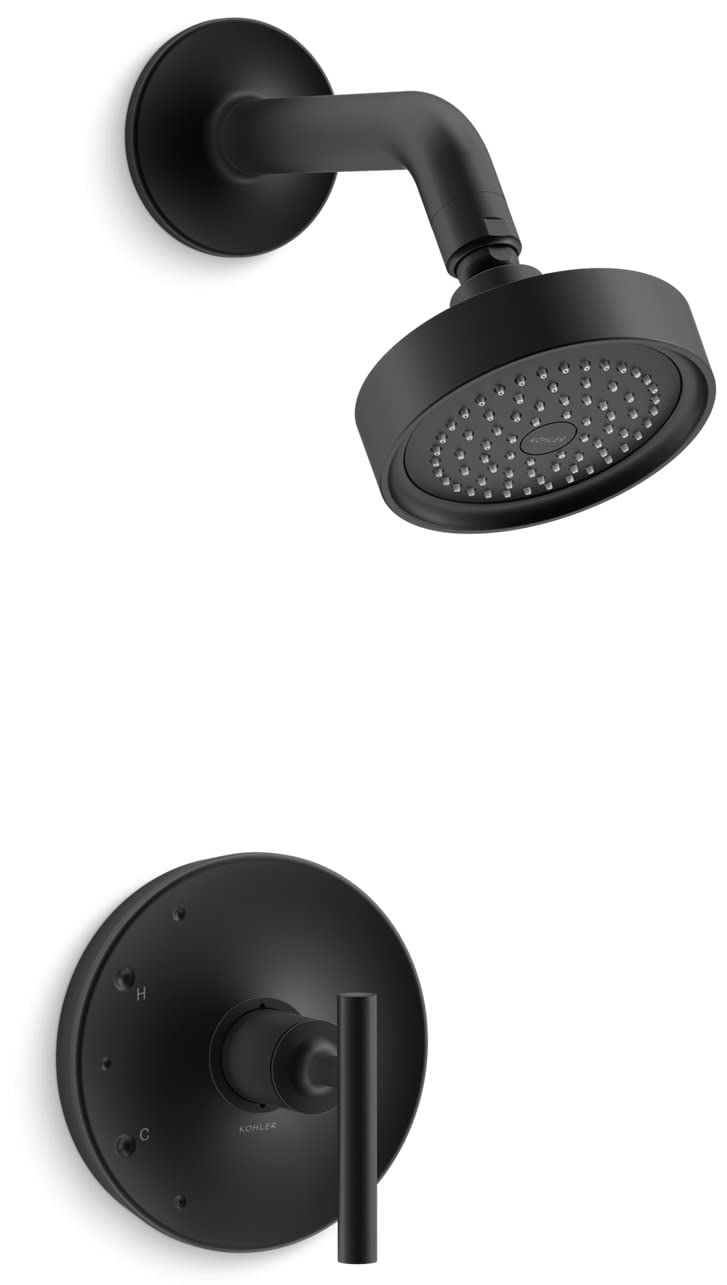 KOHLER K-TS14422-4-BL Purist Rite-Temp Shower Faucet Trim Kit with Lever Handle, Showerhead and Trim Set, 2.5 GPM, Matte Black