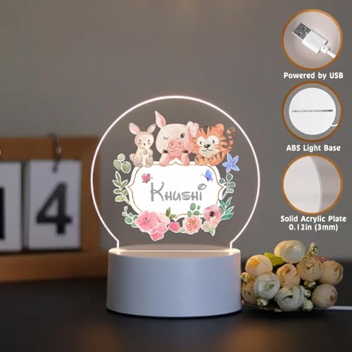 Image of SNAPTRAP LED Name Light Customized for Kids | Personalized Acrylic Night Lamp with Custom Name | Cute Animal, Rainbow, Butterfly & Teddy Themes | USB Powered Nursery Night Light Gift (Forest Cuties)