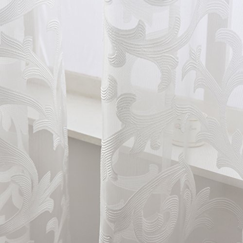 Napearl White Sheer Curtains, European Style Jacquard Light Filtering Curtains, Rod Pocket Semi Voile Curtains For Privacy Protect, Set Of 2 Panels, Each 52 X 96 Inch #TOP6