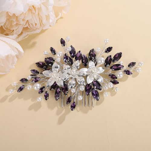 Peine de boda con cristales y perlas moradas vintage miniatura 1