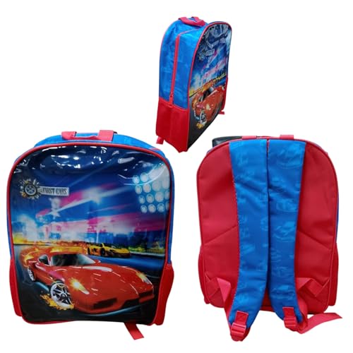First Cars Mochila Escolar Infantil, Design Carros Esportivos, Vermelha e Azul, 13L, Alças Acolchoadas, Material Poliéster, 41x30x11cm, Ideal para Escola