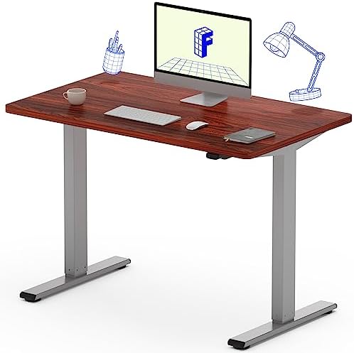 FLEXISPOT EC1 Adjustable Desk 40 x 24 Inches Stand Up Desk Work Desk Electric Height Adjustable Standing Desk with Solid Slab (Gray Frame + 40 inches Mahogany Top)