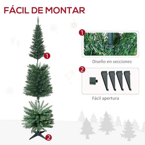 Miniatura 4 de Homcom Árbol De Navidad Estrecho 180 Cm, Árbol Artificial Con 390 Ramas, Base De Plástico Desmontable, Fácil Montaje, Para Salón Interior, Verde