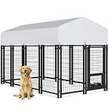 Oranland 7.8x4x5FT Dog Kennel Outdoor for Medium/Small Dogs, Welded Wire Outside Dog Pen, Anti-Rust Dog Run with Secure Lock/UV-Resistant Waterproof Roof/Swivel Stainless Steel Feeding Bowls