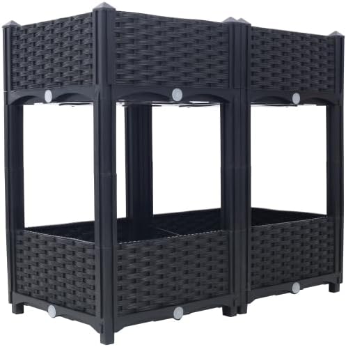 LuckyNote】Raised Beds - Elevated Planter Garden Box with Drainage Plug Raised Garden Beds for Vegetable/Flower/Herb Outdoor Standing Planter Beds Gardening Kit,31.5"x15.7"x27.7" (Black)