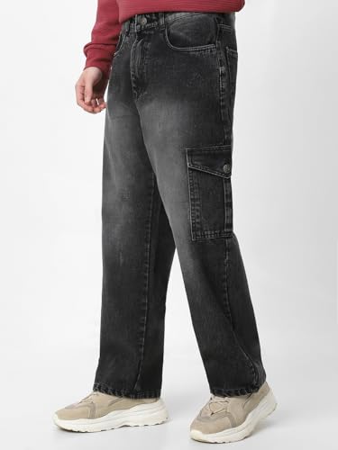 Image of Neostreak Men's Loose Baggy Fit Washed Cargo Jeans with 6 Pockets Non-Stretchable