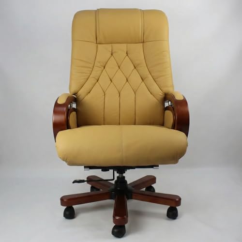 Image of Lakdi The Furniture Wooden Executive Chair for Office - High Back Leatherette Director Boss Chair with Solid Wood Base, Wooden Polish & Adjustable Height - 111011296 Gold