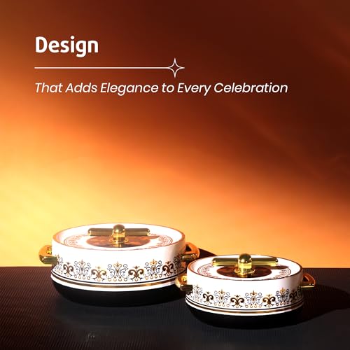 Image of SELVEL Elegance Casserole | Advanced PU Insulation | Elegant Design Hot Pot | Hot Case Keeps Food Hot & Fresh for Hours | Serve Chapati, roti, Biryani and More (Royal Coral Black, Set Of 2 (1200 Ml & 700 Ml))