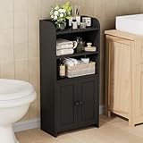 Homhedy Small Bathroom Storage Cabinet, Freestanding Toilet Paper Storage with 2 Doors and Shelves, Bathroom Organizers and Storage for Small Spaces, Laundry Room (Black)