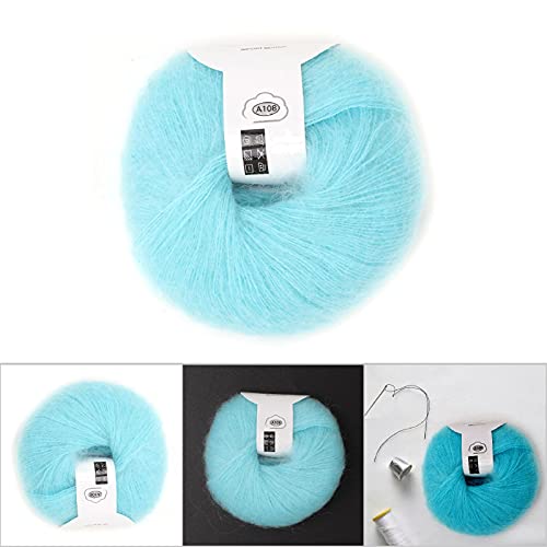 Image of Popular Soft Mohair Knitting Angora Wool Yarn For Diy Knitting (With A Crochet)(07 Water Blue)
