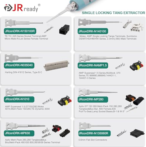 Image of JRready JRconDRK00B20-01 Replacement Tips kits for AMP TE Molex Delphi JST Harting 4P Computer Power Connector Pin Removal Tool Kit Depinning Tools for Automotive and Electronics Repair