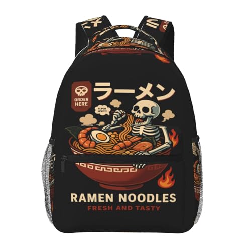 cromcu Mochila divertida de pipoca de ramen esqueleto para escola, trabalho, acampamento, mochila leve de viagem com vários bolsos, alça de ombro ajustáveis, 29 x 15 x 15 cm, mochilas femininas para