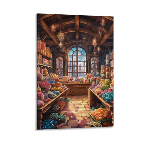 Impression sur toile affiche deco magasin de bonbons pour habiller un mur vide