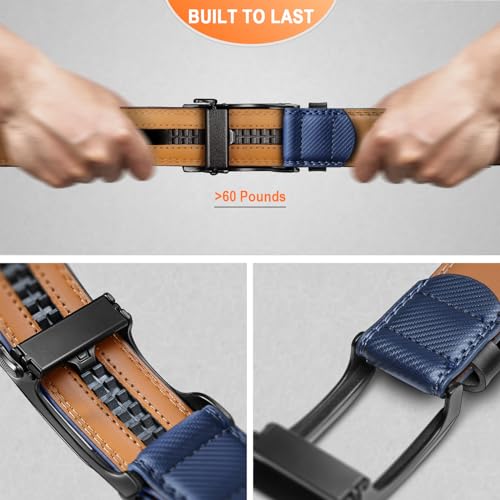 Image of BULLIANT Men Ratchet Leather Belt True-to-size 1 3 /8 inch-Gift Boxed | Smooth Sliding for Micro Fit | Holeless for Dress or Casual