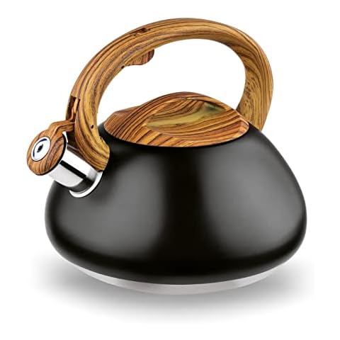 Whistling Kettle Stainless Steel 3 L Stove Top Induction Gas Electric Traditional Kettle Camping Black Grey (Black) Cover