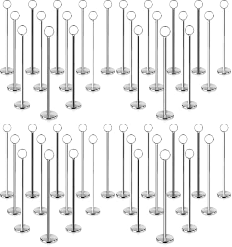 Image of New Star Foodservice 23244 Steel Ring-Clip Table Number Holder /Number Stand /Place Card Holder, Set of 12, 12-Inch (Pack of 4)