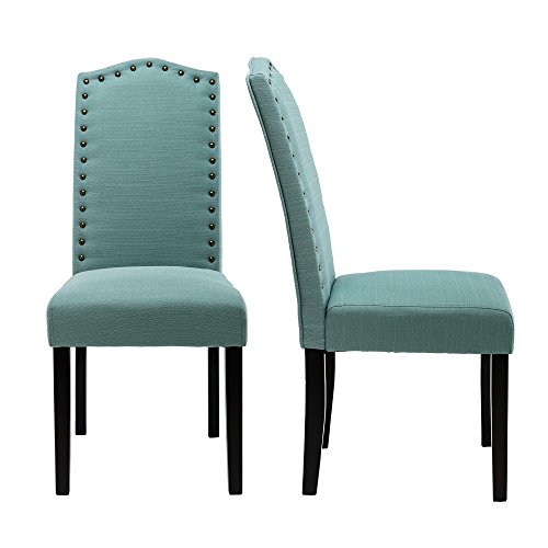 LSSBOUGHT Set of 2 Luxurious Fabric Dining Chairs with Copper Nails and Solid Wood Legs (Laguna)