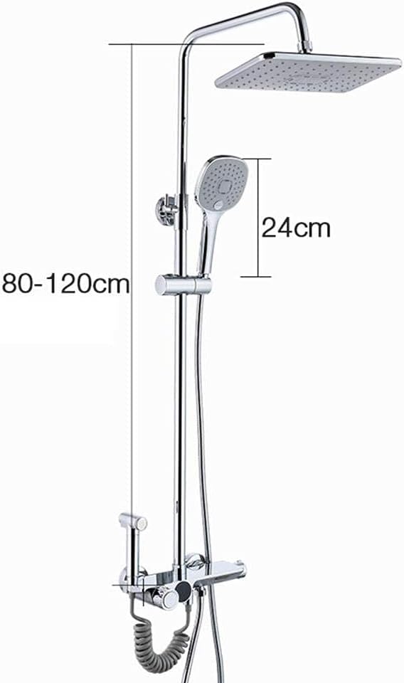 Bathroom Thermostat Mixer Shower Set Rectangular Rain Shower LED Display 3 Modes Hand Shower Waterfall Bath Taps with Shower with Sprayer