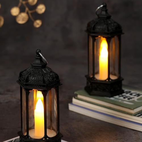 Image of SATYAM KRAFT 2 Pcs Flameless Smokeless Acrylic Antique LED Hurricane Lantern Lamp Wall Hanging Led Candle Light Holder for Home Decor Drawing Room Living Room Wedding Events Decor(13x5.5 cm)