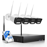 Wireless Security Camera Systems, 10CH WiFi Security Camera System Wireless with 4 3MP Cameras, 2 Way Audio, Night Vision, Motion Detection, Free App, H.265+ Encoding, 1TB HDD for 24/7 Recording
