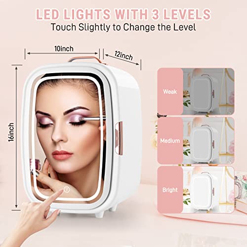 Buxfmht 20L Mini Fridge, Skincare Fridge, Makeup Fridge With Led Mirror, Ac/Dc Portable Thermoelectric Cooler And Warmersmall Fridge, Eco & Quiet Mini Refrigerator For Bedroom, Comestic Storage #TOP3