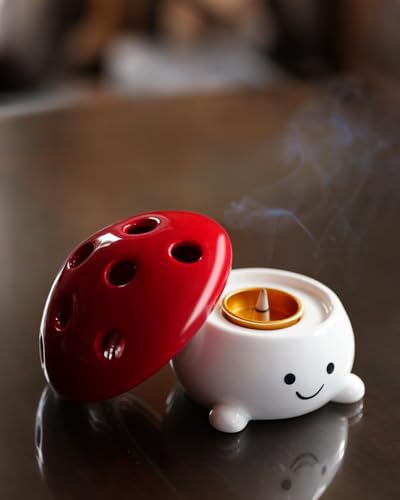 Smily Face Incense Cone Holder Cute Mushroom Incense Cone Burner Unique Gifts for Women Men