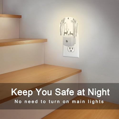 Image of Deer in The Forest Night Light, Birch Tree with Deer Dusk to Dawn Night Light Plug in,0.5w Energy Saving Sleep Friendly NightLight for Kids Boys Girls Home Decor