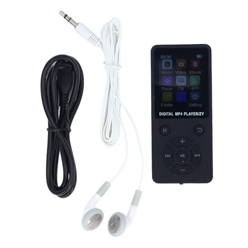 WUGHVS Reproductor MP3 MP4 de 64 GB con Bluetooth 5.0, Reproductor de música HiFi portátil con Altavoz, Pantalla de 1,8 Pulgadas, vídeo, FM, Libro electrónico, Soporte para Auriculares, (Negra)
