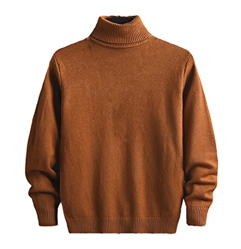 Pull col roulé hommes tricot mince manches longues vêtement de mi-saison casual caramel XL